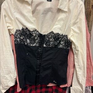 Guess Black and White Lace Top